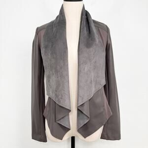 Kut From The Kloth Lincoln Faux Leather Jacket Gray Waterfall Coat Boho Size XS